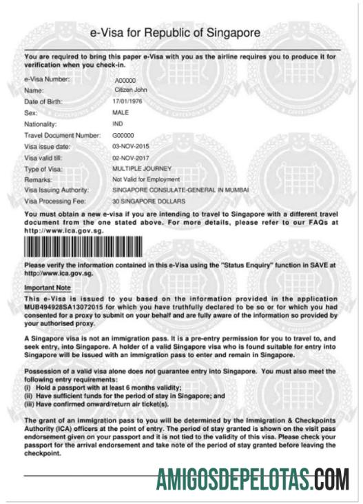 SINGAPURA E VISTO amostra